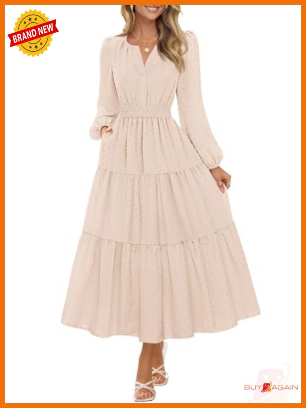 Swiss Dots Boho Maxi Dress Long Sleeve A-Line Flowy Semi-Formal